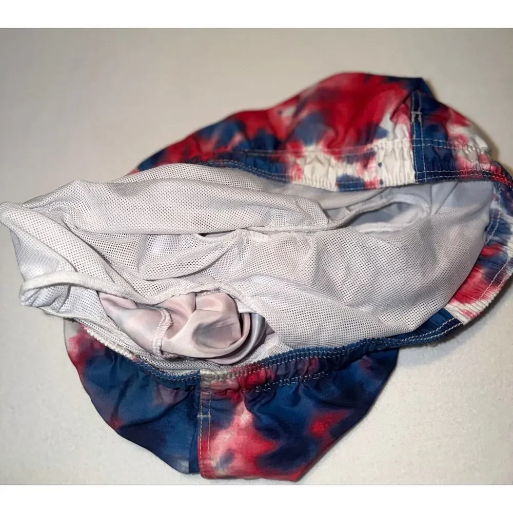 Walnut & 39th men’s tie dye red, white and blue patriotic swim trunks